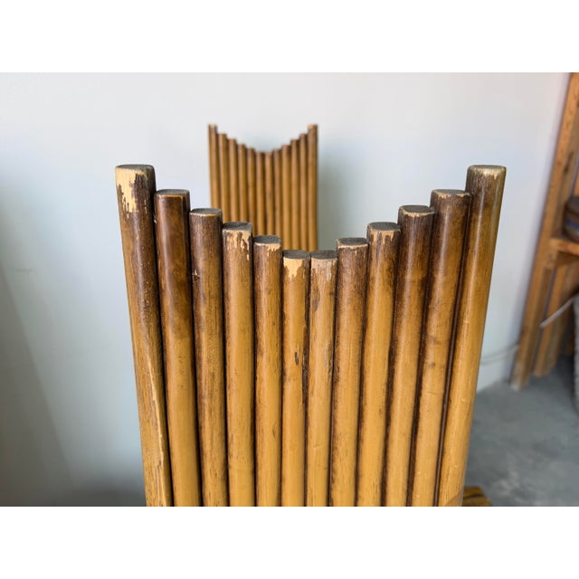 Vintage Boho Chic McGuire Style Sculptural Tall Back Rattan Arm Dining Chairs – Set of 4 For Sale - Image 9 of 12