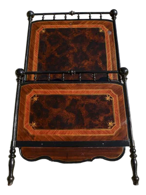 Early 20th Century Bed in Iron and Painted Sheet Metal with Imitation Wood Effect, Italy