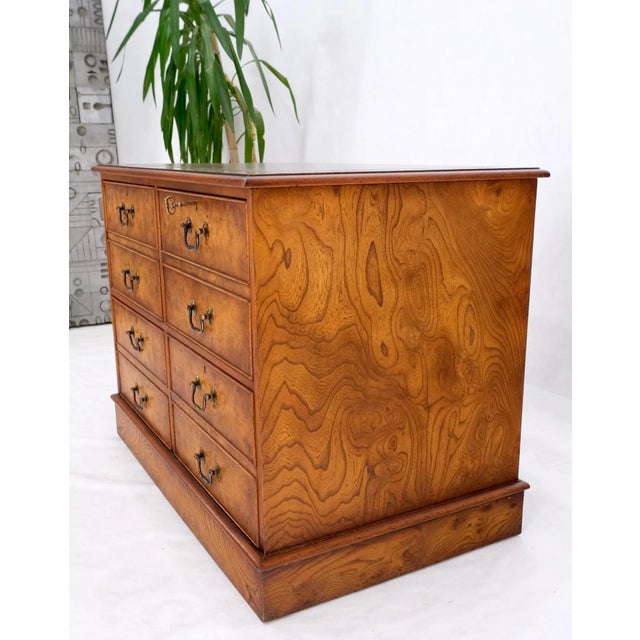 Brown 4 Drawers Embossed Leather Top Burl Wood File Cabinet Credenza w/ Key For Sale - Image 8 of 13