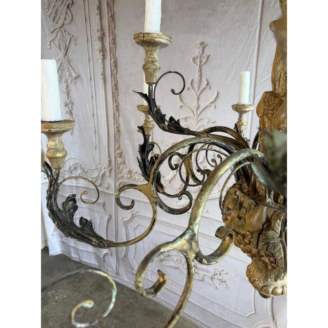 Monumental Italian Rococo Painted Wood & Wrought Iron 12-Light Chandelier For Sale - Image 13 of 14