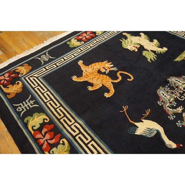 Black 1940s Blue Animals Classic Greek Antique Chinese Tibetan Handknotted Wool Rug For Sale - Image 8 of 8