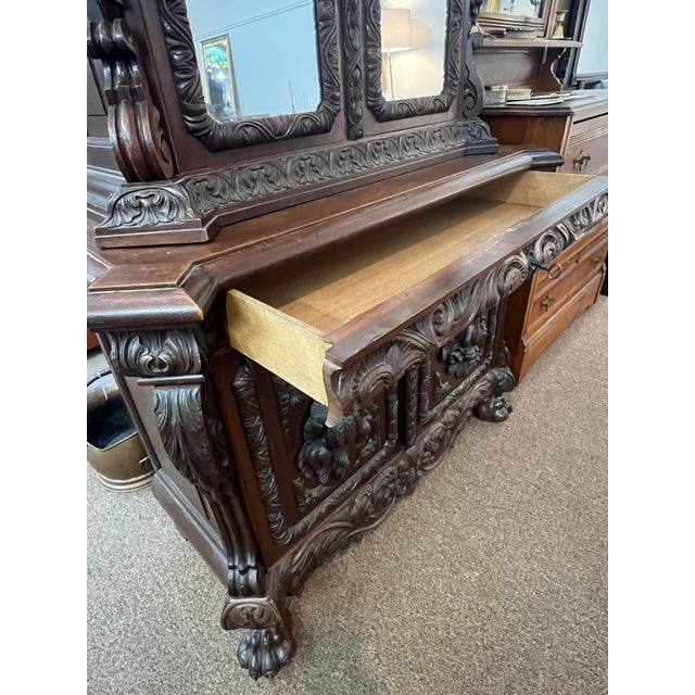 Late 19th Century French Hand Carved Dressing Cabinet With Mirrors Armoir Vines Fruit Lions Head Late 19th C For Sale - Image 5 of 12