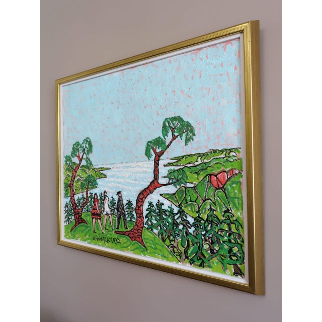 Mid 20th Century Mid-Century Modern 'Stroll Above the Bay' Expressive Landscape Oil Painting by Swedish Artist Uno Vallman (1913-2004), Framed For Sale - Image 5 of 14
