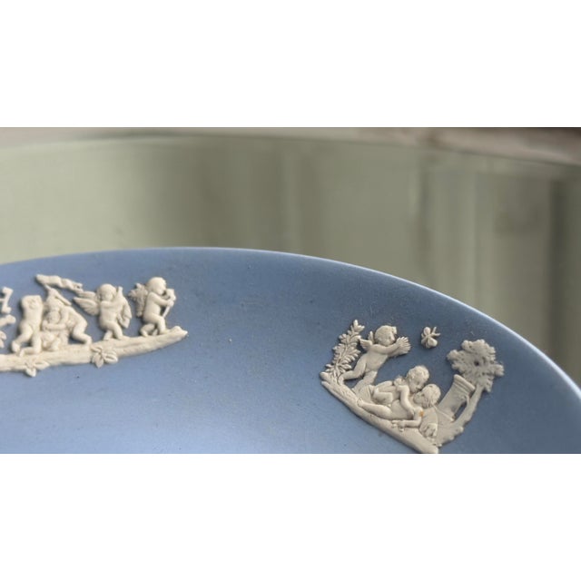 Mid 20th Century Vintage Wedgwood Blue Jasperware Demitasse Cup and Saucer Set For Sale - Image 5 of 8