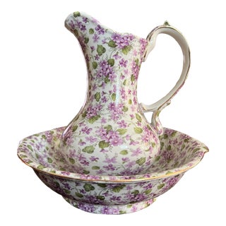 Vintage Chintz Patterned Pitcher and Basin Set For Sale