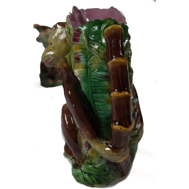 Ceramic Majolica Monkey Ceramic Vases - Set of 4 For Sale - Image 7 of 9
