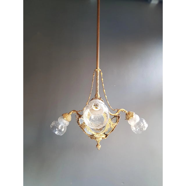 1930s Art Nouveau Brass Chandelier For Sale - Image 11 of 12