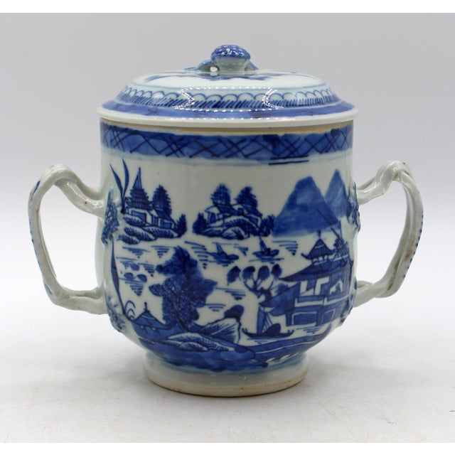 Late 18th-Early 19th Century Blue Canton Chinese Export Covered Posset Pot For Sale - Image 4 of 10