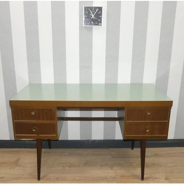 Mid-century treasure beautiful, fine 50s desk, eka works a real piece of jewelry, beautifully designed on slanted legs...