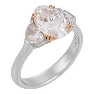 1980s Gia 2.10 Carat Oval Old Mine Cut Diamond Platinum Engagement Ring, Size 6.25 For Sale