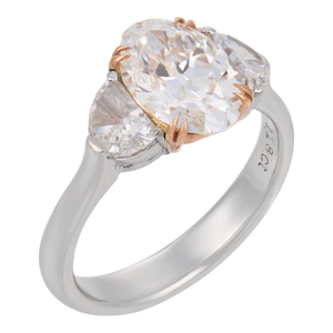 1980s Gia 2.10 Carat Oval Old Mine Cut Diamond Platinum Engagement Ring, Size 6.25