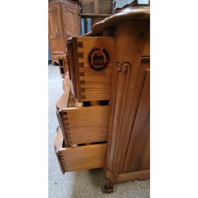 Louis xv style cherry wood commute chest of drawers, stamped artist: stamped (to be identified) this louis xv style...