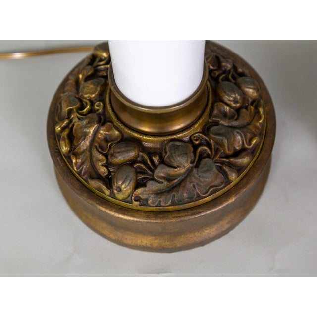 Paul Hanson 1940s Large Custom Milk Glass Table Lamps With Brass Foliate Bases by Paul Hanson Co. For Sale - Image 4 of 9