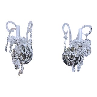 Pair of 1950s Hand Cut Crystal Venetian Sconces For Sale