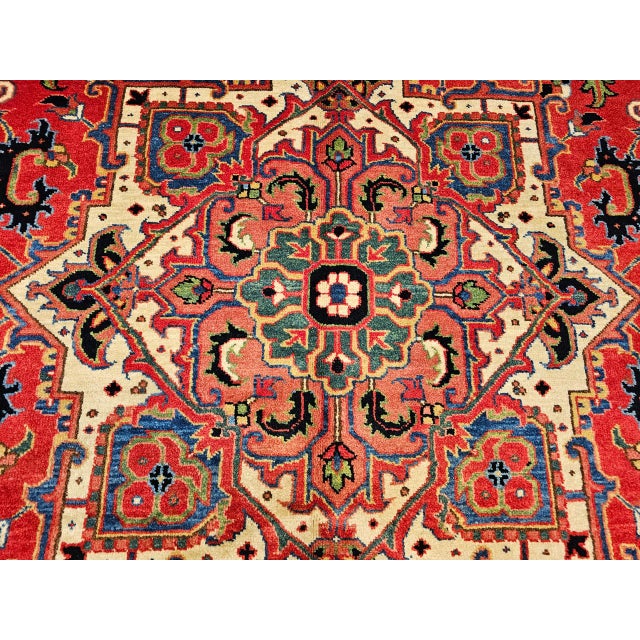 Persian Vintage Persian Heriz Serapi Rug, Hand-Knotted Wool, Geometric Pattern, Red & Navy, 6x9 For Sale - Image 3 of 18