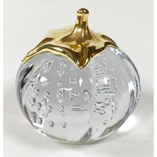 Figurative Vintage Glass and Brass Pumpkin Paper Weight For Sale - Image 3 of 3