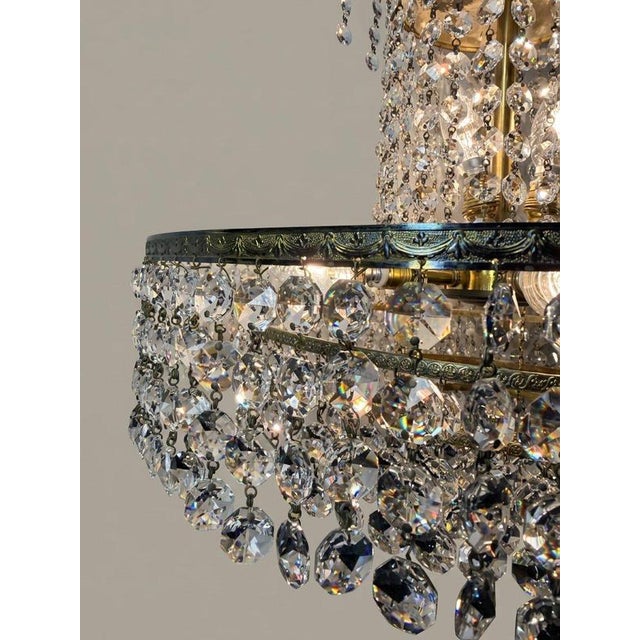 Vintage Crystal and Brass Cascading Chandelier, 1960s For Sale - Image 3 of 7