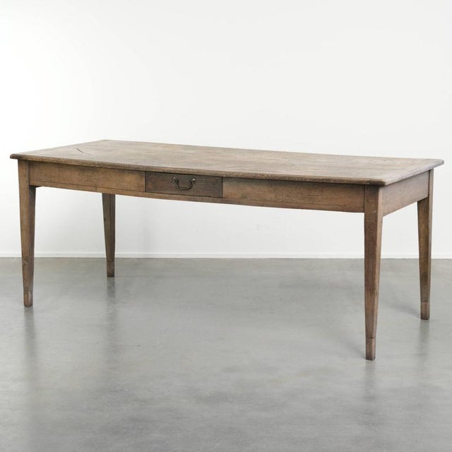 Antique French Greyed Oak Dining Table with Baguette Drawer For Sale - Image 13 of 13