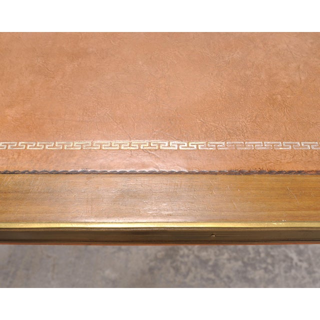 Midcentury French Palladian Fruitwood Library Table Desk 7 Ft For Sale - Image 17 of 18