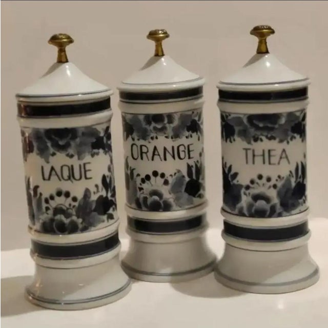 Metal Maitland-Smith Porcelain Apothecary Jars ~ Set of 3 ~ Circa 1980 For Sale - Image 7 of 13