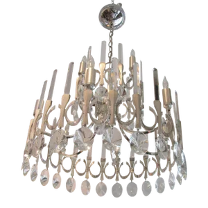 Sciolari Two Tiered Silver Plate and Crystal Chandelier Circa 1960's
