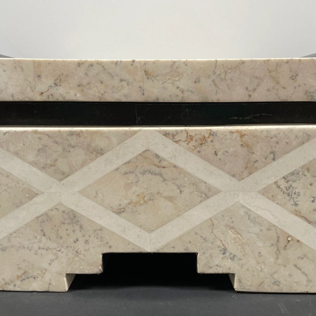 Vintage tessellated stone box with East Asian inspired brass inlay by Casa Bique. This heavy, beautifully-crafted piece is...