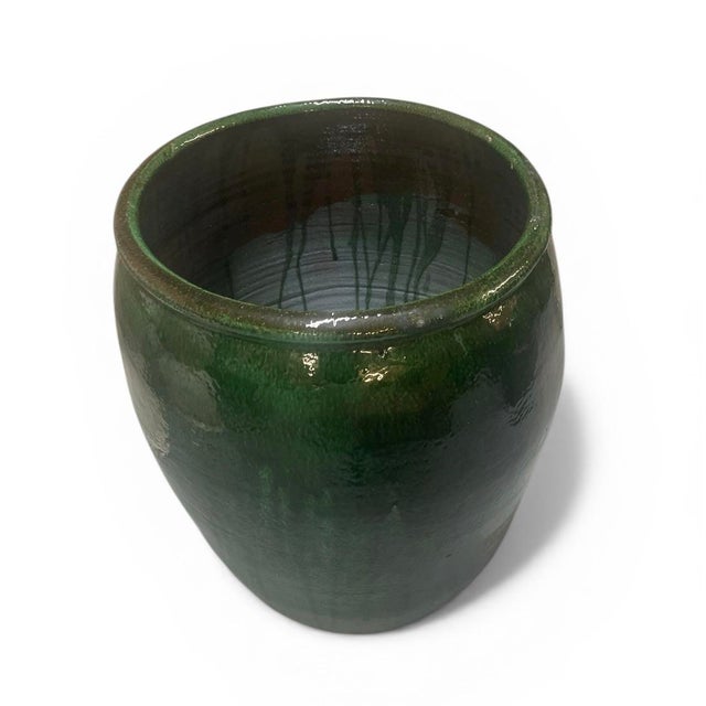 Vintage Emerald Green Glazed Ceramic Planter For Sale - Image 4 of 8