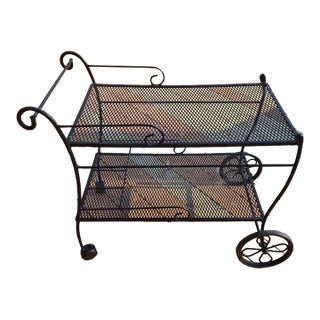 Vintage Outdoor Furniture Table - Wrought Iron Rolling Cart With Shelves For Sale