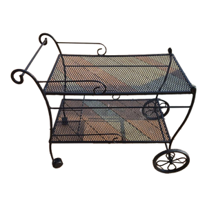 Vintage Outdoor Furniture Table - Wrought Iron Rolling Cart With Shelves