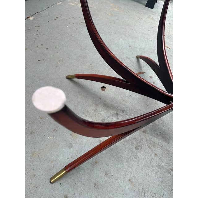Mid-Century Modern Mid-Century Chinoiserie 45 Inch Hand-Etched Brass Tray Coffee Table on Teak Spider Base. For Sale - Image 3 of 11