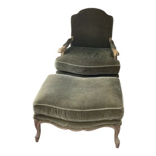 Louis XV French Mohair Chair and Ottoman For Sale