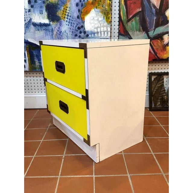 1970's Yellow and White Campaign Colormates Nightstand Attributed to Morris of California For Sale - Image 9 of 12