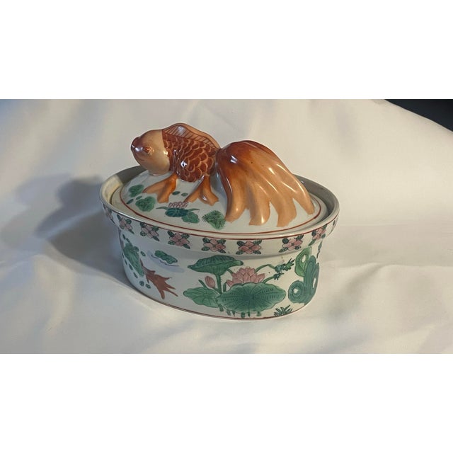 Ceramic Porcelain Koi Goldfish Tureen Covered Serving Dish For Sale - Image 7 of 10