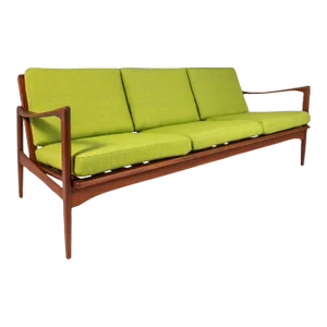 Kandidaten Three Seater Sofa in Lime Green Fabric by Ib Kofod-Larsen for Olof Person, Denmark, Circa 1960's
