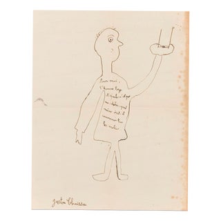 Gaston Chaissac, The Broad-Shouldered Man, 1958, Ink on Paper For Sale