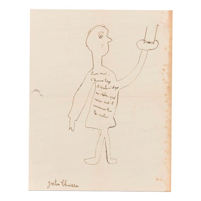Gaston Chaissac, The Broad-Shouldered Man, 1958, Ink on Paper For Sale
