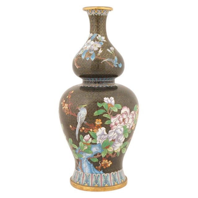 Chinese Vintage Chinese Cloisonne Enamel Double Gourd Vase For Sale - Image 3 of 8