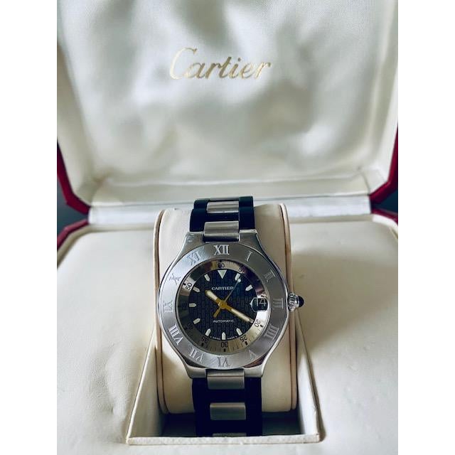 A vintage Cartier 21 Must de Cartier Autoscaph watch - in excellent, like-new condition - stainless steel, featuring the...