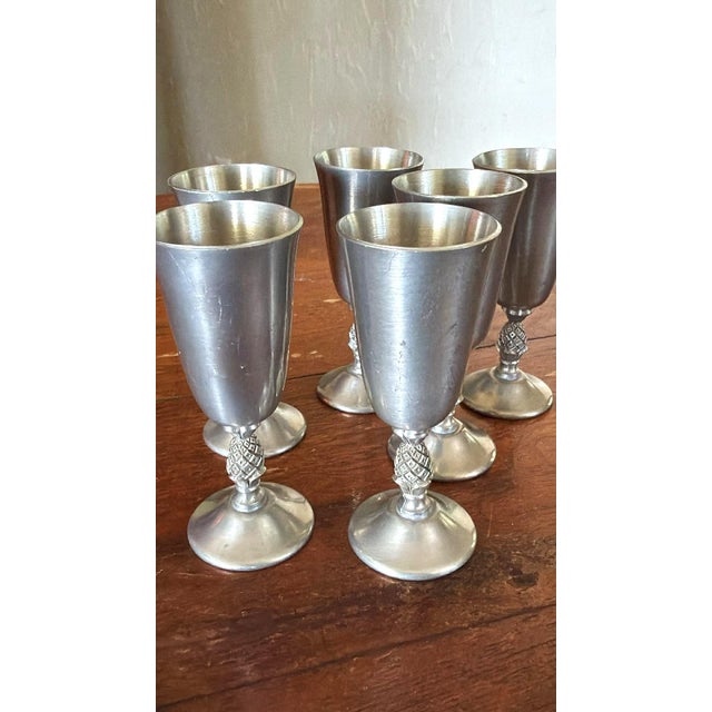 Vintage Mid-Century Modern Pewter Cordials Elegant Dining Barware Entertaining - Set of 6 For Sale - Image 6 of 8