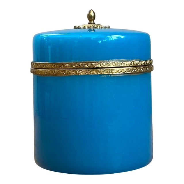 Vintage French Opaline Round Box For Sale