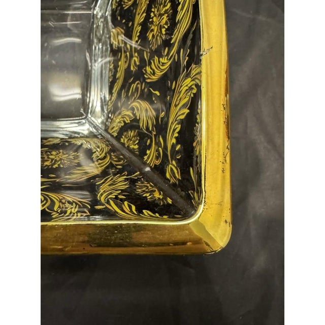 Glass Murano Art Glass Bowl Black Gold Floral Baroque Art Nouveau Decotech Italy VTG For Sale - Image 7 of 10