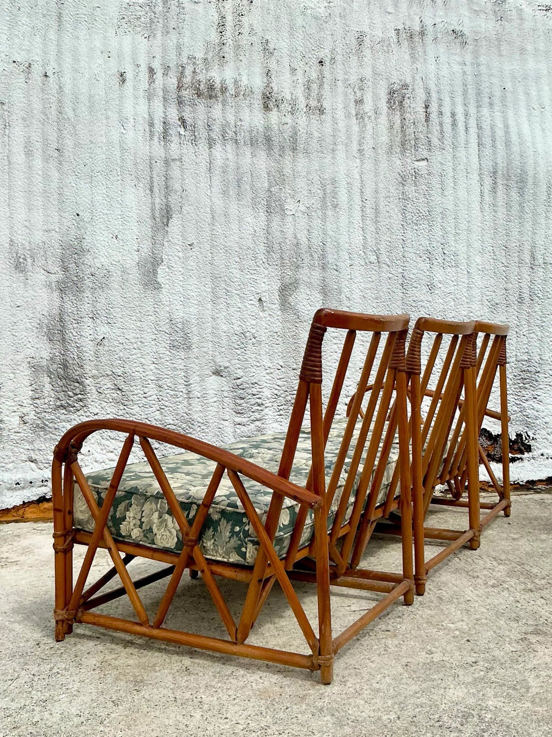 Vintage Coastal Heywood Wakefield Bent Rattan Sofa - Back view