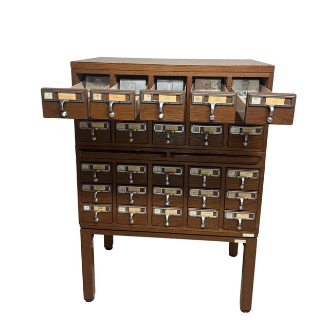Vintage Worden 30-Drawer Library Card Catalog Cabinet on Stand Oak Dewey Decimal Storage For Sale - Image 9 of 9