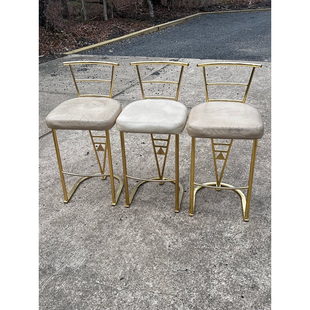 Animal Skin 1970s Dia Counter Height Bar Stools Set of Three For Sale - Image 7 of 12