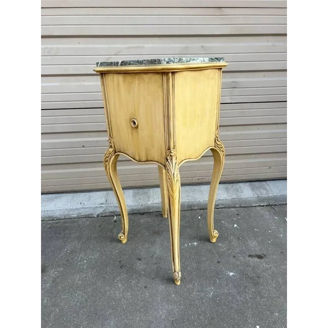 Pair Louis XV Style Enamel Painted Marble Top Side Tables Circa 1900 For Sale - Image 11 of 13