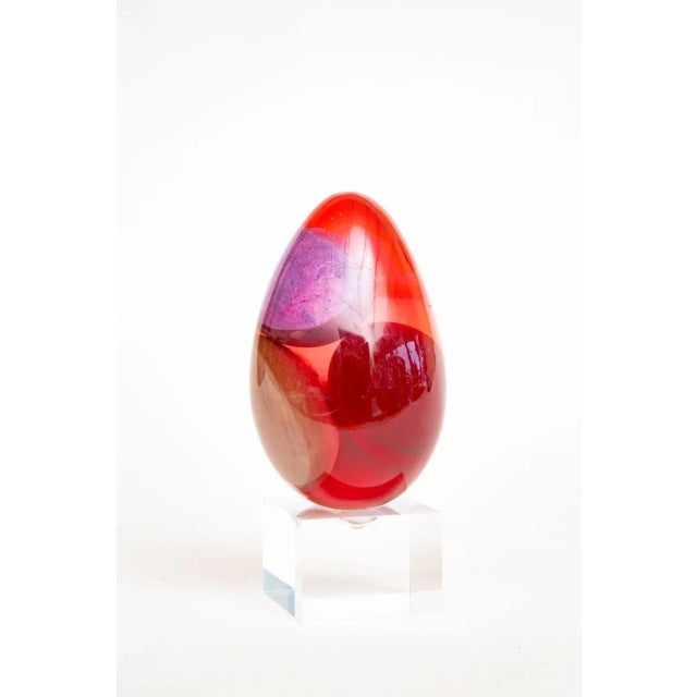 Vintage Resin Ovoid Sculpture on Custom Lucite Base Red, Tan, Purple, Gray, Yellow For Sale - Image 4 of 10