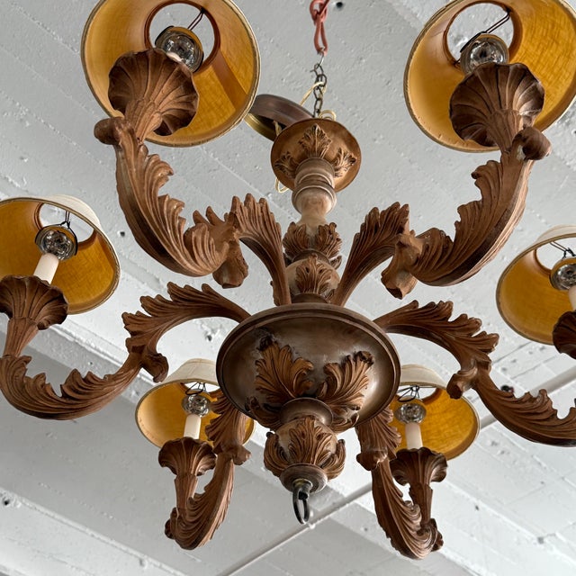 Brown Late 20th Century Italian Baroque Style Carved Wood 6-Arm Chandelier For Sale - Image 8 of 8