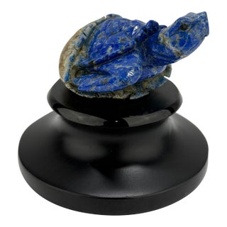 Hand Carved Lapis Lazuli "Hatching Turtle" Gemstone Sculpture For Sale