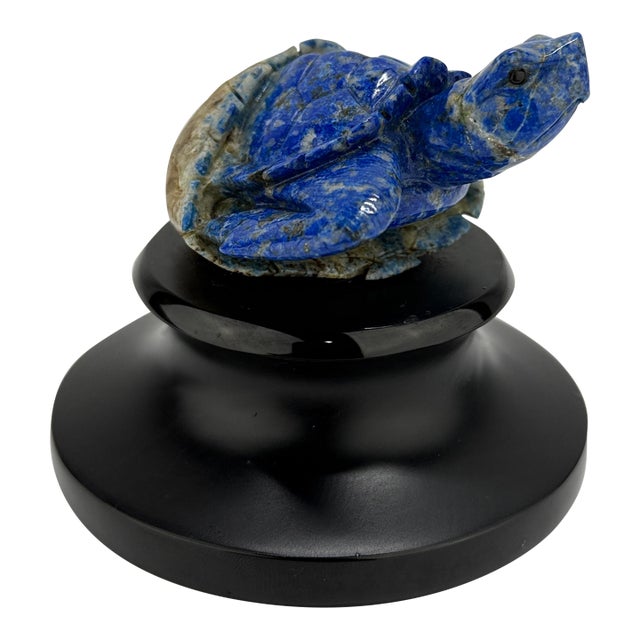 Hand Carved Lapis Lazuli "Hatching Turtle" Gemstone Sculpture For Sale