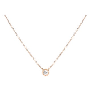 10K Rose Gold 1/2 Carat Round Brilliant-Cut Diamond Modern Bezel-Set Solitaire 16"-18" Pendant Necklace (H-I Color, SI2-I1 Clarity) For Sale